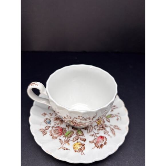 Vtg Staffordshire Bouquet Teacup, Johnson Brothers England Cup Saucer - Picture 4 of 16